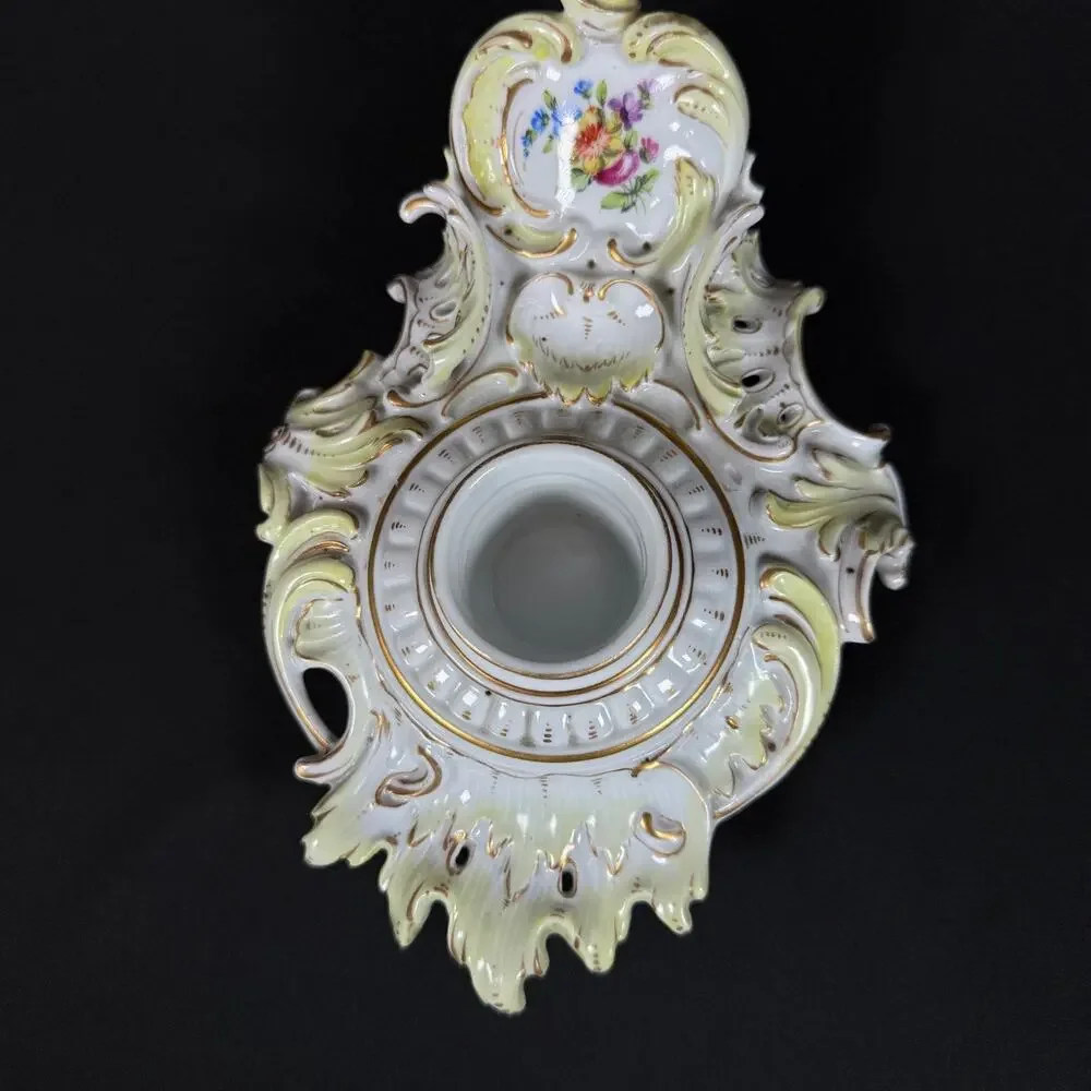 Antique Carl Thieme Dresden Porcelain candle stick candleholder floral gold gild